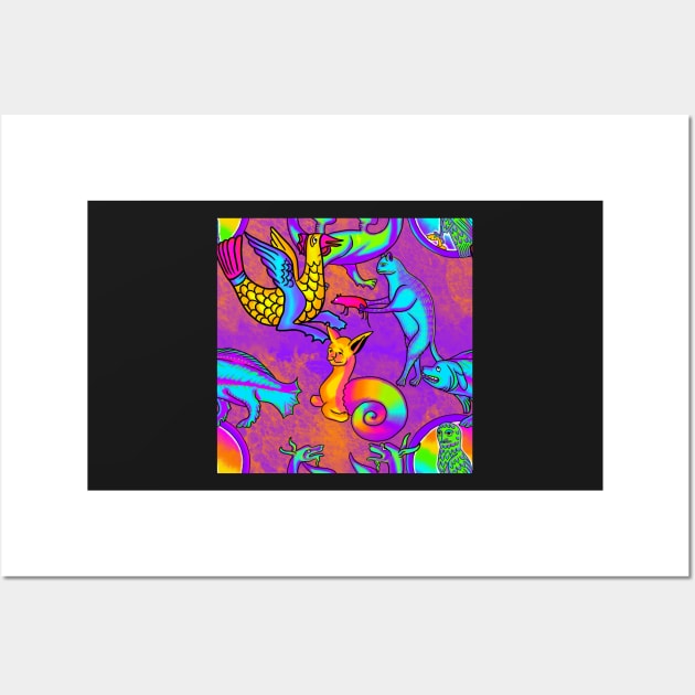 Garish 90's Medieval Art Frank Style Rainbow Print Purple Wall Art by JamieWetzel